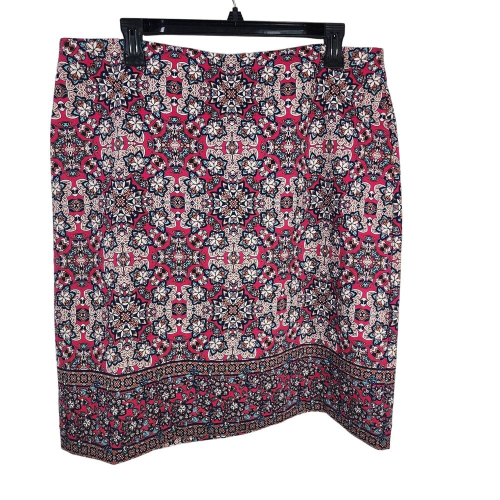 Talbots Womens Skirt Size 14 A Line Knee Length Stretch Pink Floral Kaleidoscope